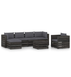 Salon de jardin 7 pcs avec coussins Bois imprégné de gris