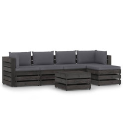 Salon de jardin 6 pcs avec coussins Bois imprégné de gris