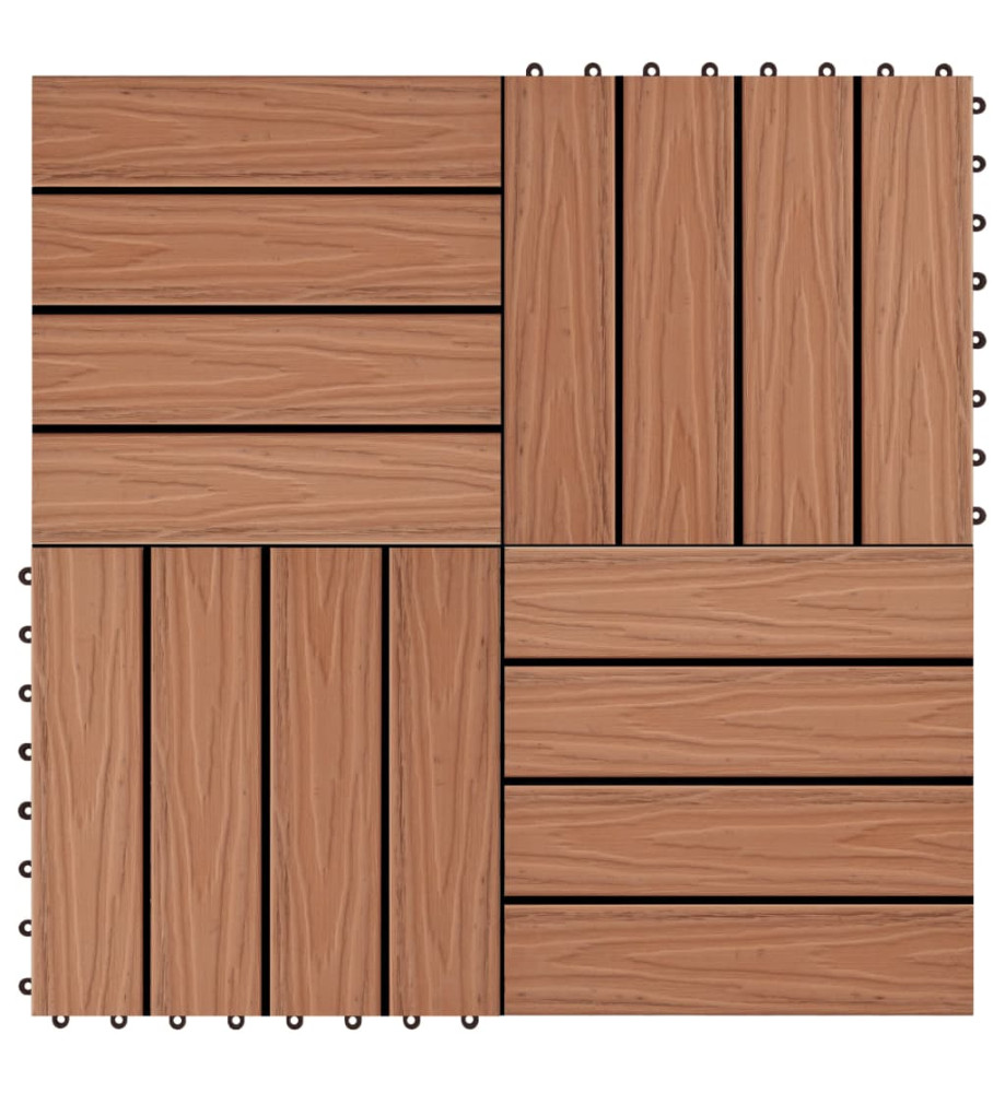 Carreau de terrasse en relief 11 pcs WPC 30 x 30 cm 1 m² Marron