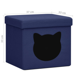 Tabouret de rangement pliable avec motif de chat Bleu Tissu