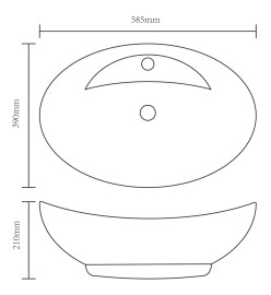 Vasque ovale à trou trop-plein/robinet céramique pour salle de bain