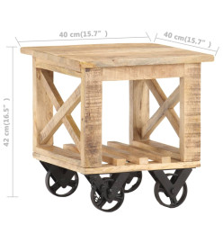 Table d'appoint avec roues 40x40x42 cm Bois de manguier brut