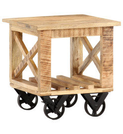 Table d'appoint avec roues 40x40x42 cm Bois de manguier brut