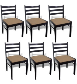 Chaises à manger lot de 6 marron bois solide et velours