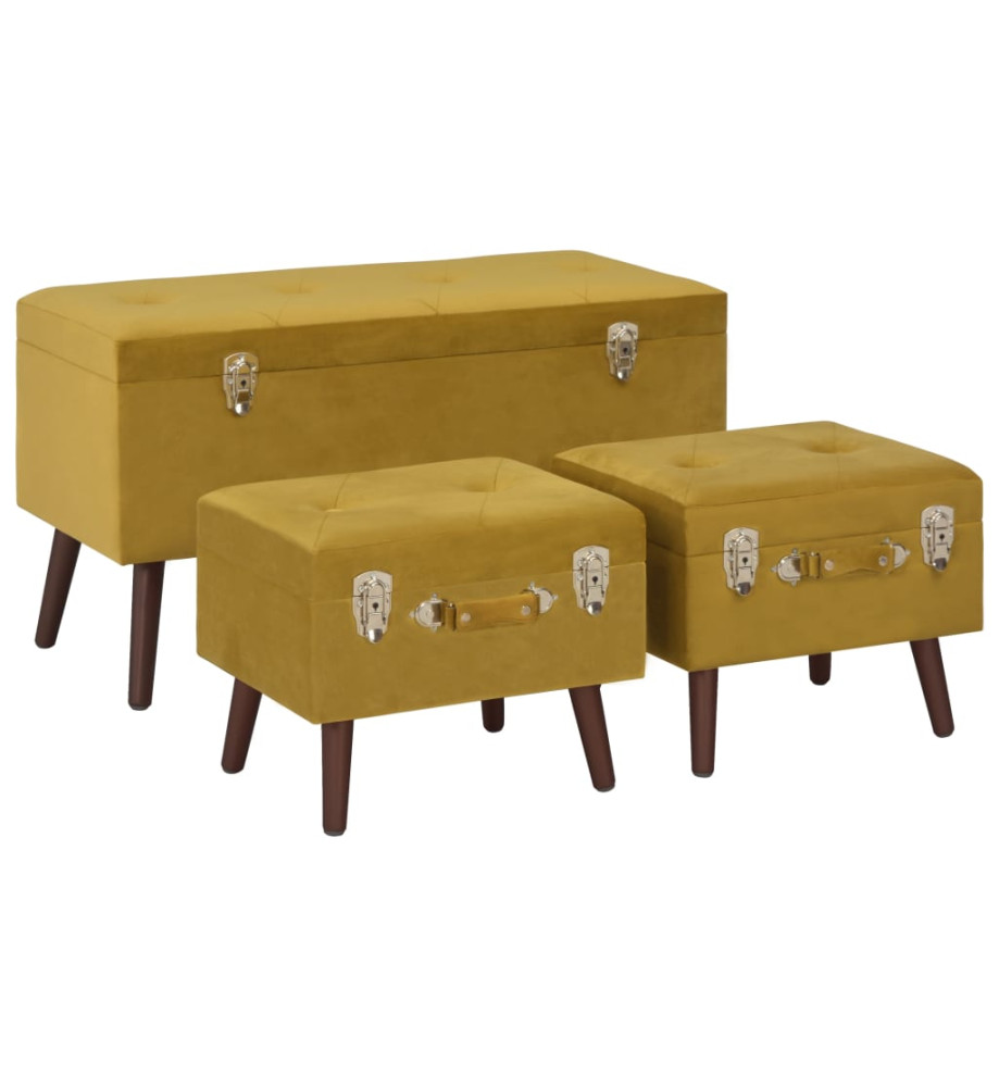 Tabourets de rangement 3 pcs Jaune moutarde Velours