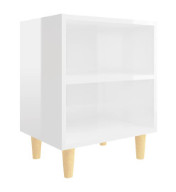 Table de chevet avec pieds en bois Blanc brillant 40x30x50 cm
