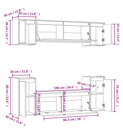 Meubles TV 6 pcs Noir Bois massif de pin