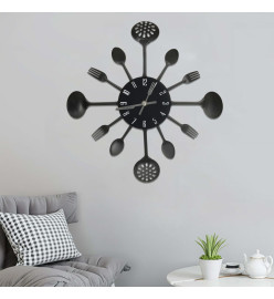 Horloge murale et cuillère avec fourchette Noir 40 cm Aluminium