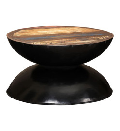 Table basse Bois de récupération massif Base noire 60x60x33 cm