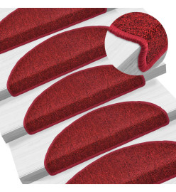 Tapis d'escalier 15 pcs Rouge bordeaux 65 x 24 x 4 cm