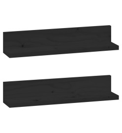 Étagères murales 2 pcs Noir 50x11x9 cm Bois de pin massif