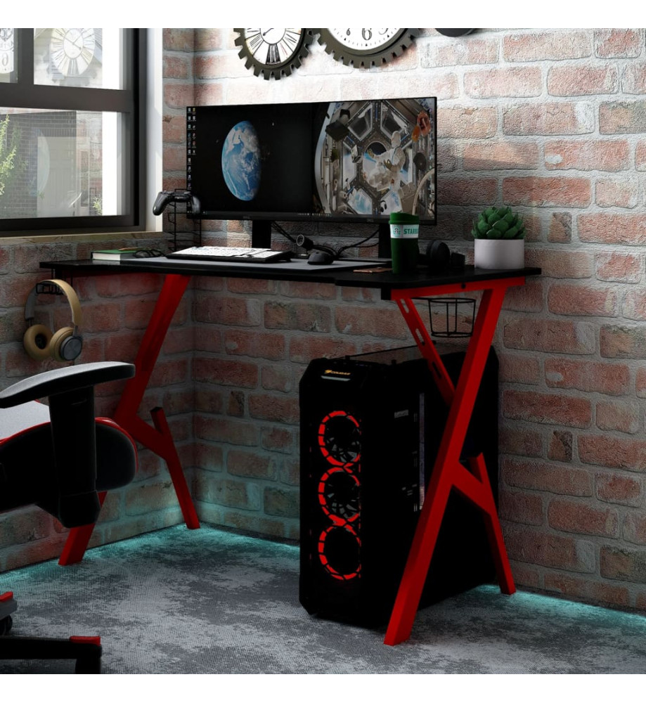 Bureau de jeu et pieds en forme de Y Noir et rouge 110x60x75 cm