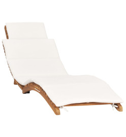 Chaise longue pliable avec coussin blanc crème Bois de teck