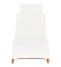 Chaise longue pliable avec coussin blanc crème Bois de teck