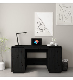 Bureau noir 140x50x75 cm bois massif de pin