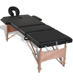 Table de massage pliable Noir 3 zones avec cadre en bois