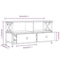 Meuble TV chêne marron 90x33x45 cm bois d'ingénierie et fer