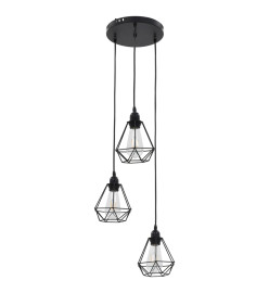 Plafonnier avec design de diamant Noir 3 ampoules E27