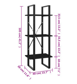Bibliothèque à 3 niveaux Noir 40x30x105 cm Aggloméré