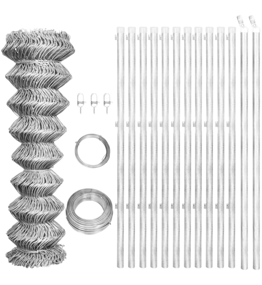Clôture à mailles avec poteaux Acier galvanisé 25x0,8 m Argenté