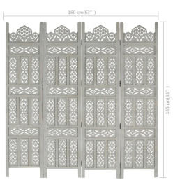 Cloison de séparation 4 panneaux Gris 160x165 cm Bois manguier