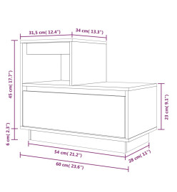 Table de chevet Noir 60x34x51 cm Bois de pin solide