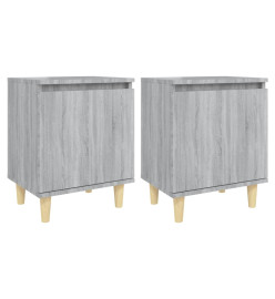 Tables de chevet pieds en bois 2 pcs Sonoma gris 40x30x50 cm