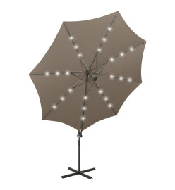 Parasol déporté avec mât et lumières LED Taupe 300 cm