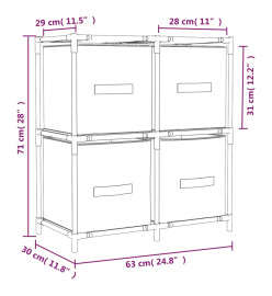 Armoire de rangement 4 paniers en tissu Gris 63x30x71 cm Acier