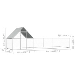 Poulailler 6 x 2 x 2 m Acier galvanisé