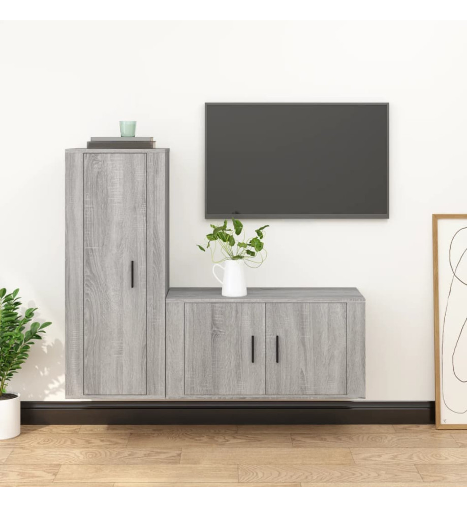 Ensemble de meubles TV 2 pcs Sonoma gris Bois d'ingénierie