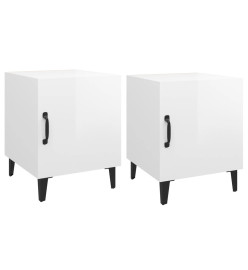 Tables de chevet 2 pcs Blanc brillant Bois d'ingénierie