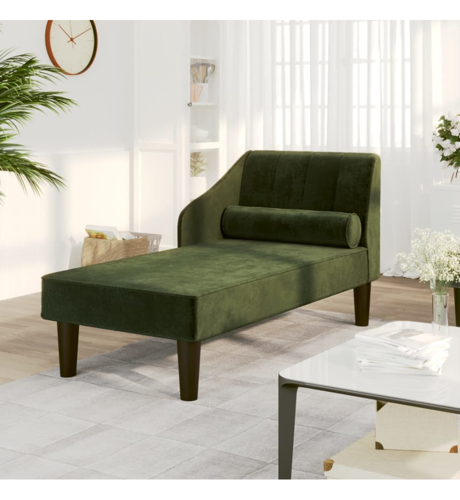 Chaise longue avec traversin vert foncé velours