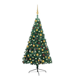 Demi-arbre de Noël artificiel pré-éclairé et boules vert 120 cm