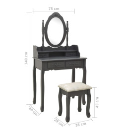 Ensemble de coiffeuse avec tabouret Gris 75x69x140 cm Paulownia