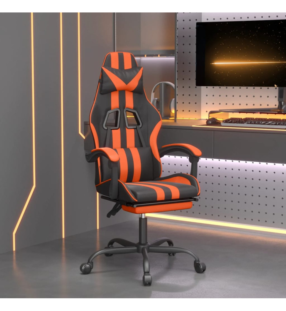 Chaise de jeu avec repose-pied Noir et orange Similicuir