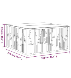 Table basse 100x100x50 cm acier inoxydable et verre