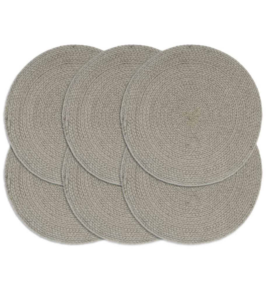 Napperons 6 pcs Gris Plain 38 cm Rond Coton