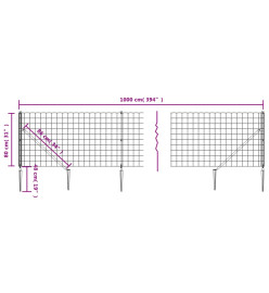 Clôture en treillis métallique et ancrage anthracite 0,8x10 m