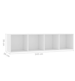 Bibliothèque/Meuble TV Blanc 143x30x36 cm