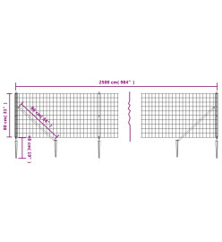 Clôture en treillis métallique et ancrage anthracite 0,8x25 m