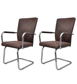 Chaises à manger cantilever lot de 2 marron tissu cuir