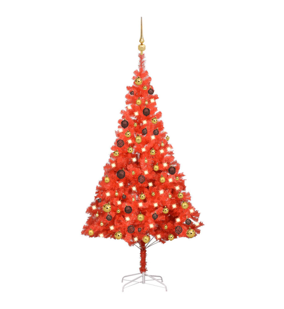 Arbre de Noël artificiel pré-éclairé et boules rouge 150 cm PVC