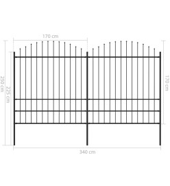 Clôture de jardin à dessus en lance Acier (1,75-2)x3,4 m Noir