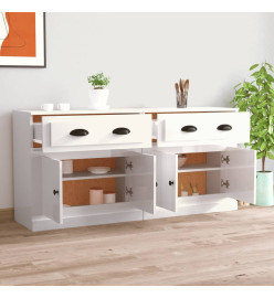 Buffets 2 pcs blanc brillant bois d'ingénierie