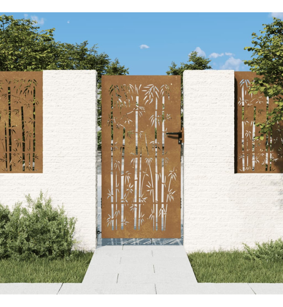 Portail de jardin 85x175 cm acier corten design de bambou