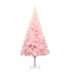 Sapin de Noël artificiel pré-éclairé et support rose 210 cm PVC