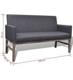 Banc avec coussin rembourré tissu hévéa gris foncé