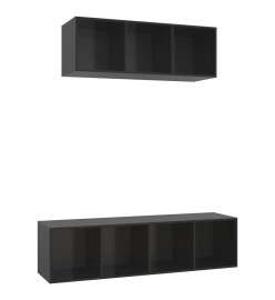 Ensemble de meuble TV 2 pcs Noir brillant Aggloméré