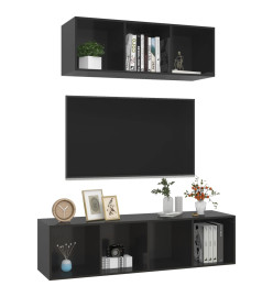 Ensemble de meuble TV 2 pcs Noir brillant Aggloméré